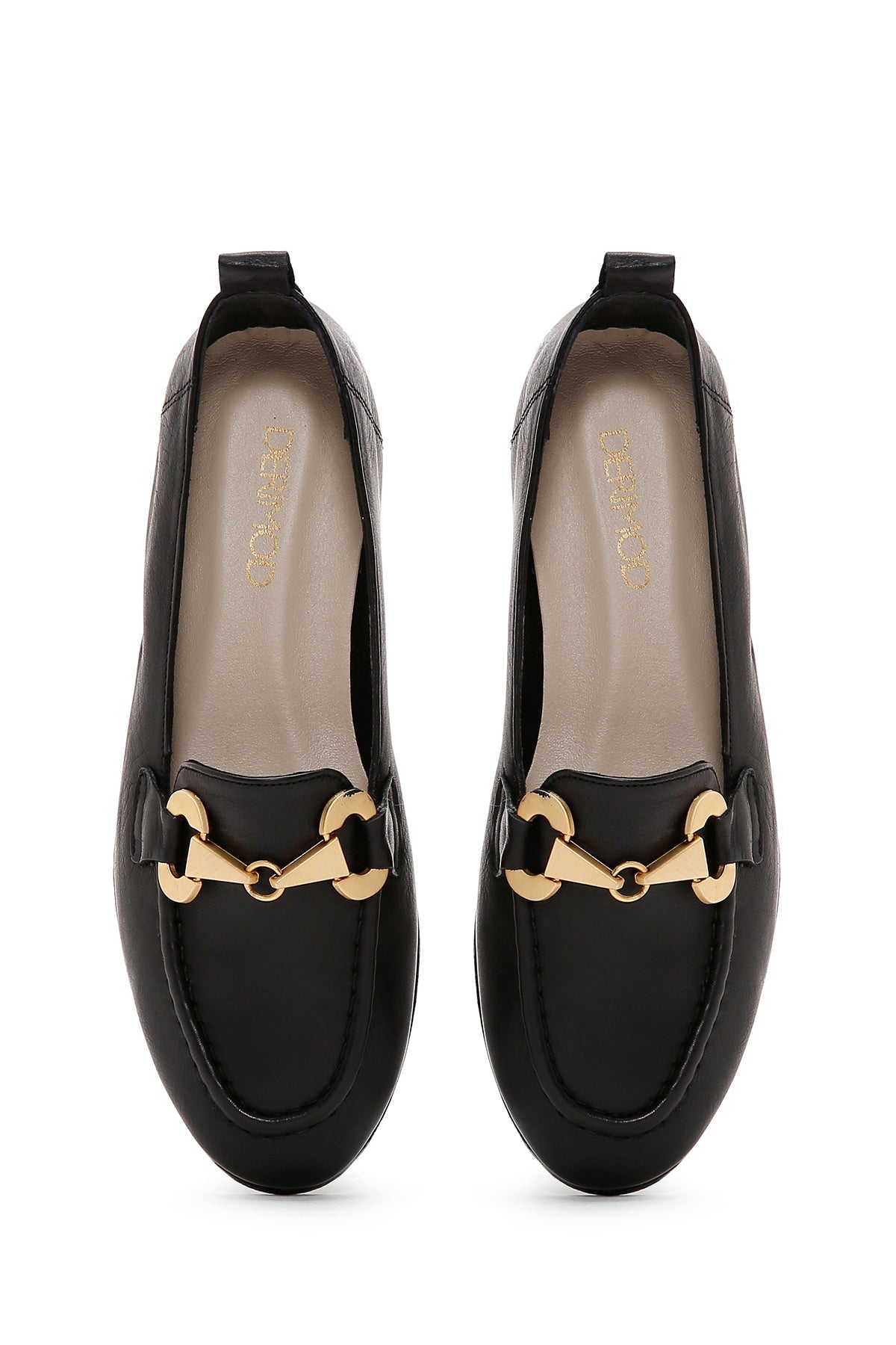 Kadın Siyah Tokalı Deri Maskülen Loafer