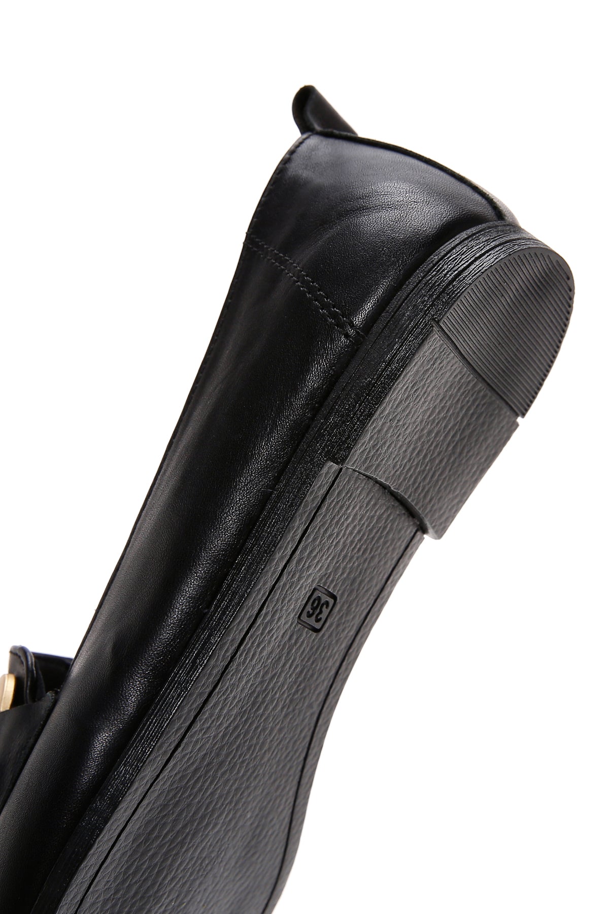 Kadın Siyah Tokalı Deri Maskülen Loafer