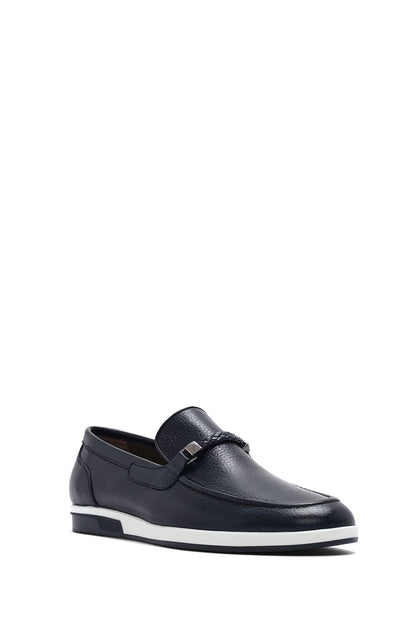 Erkek Lacivert Deri Casual Loafer