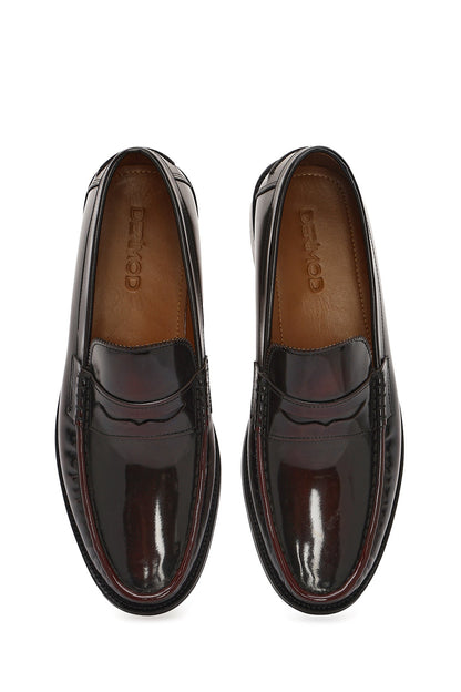 Erkek Bordo Deri Klasik Loafer