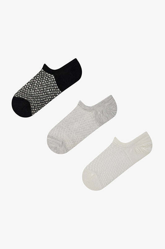 3 Çift Burun Dikişsiz Kendinden Desenli Sneaker Çorap