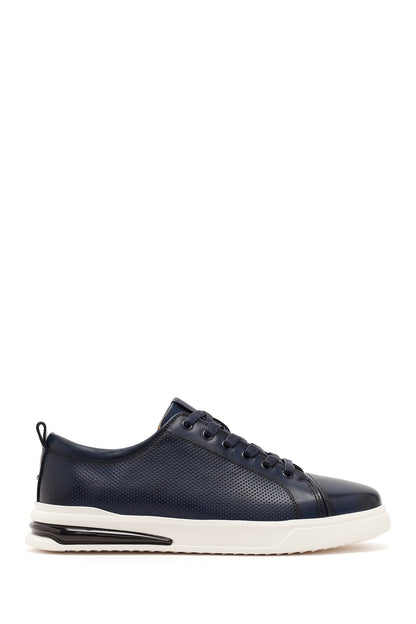 Erkek Lacivert Bağcıklı Deri Sneaker