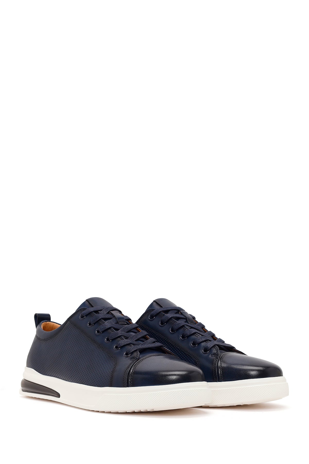 Erkek Lacivert Bağcıklı Deri Sneaker