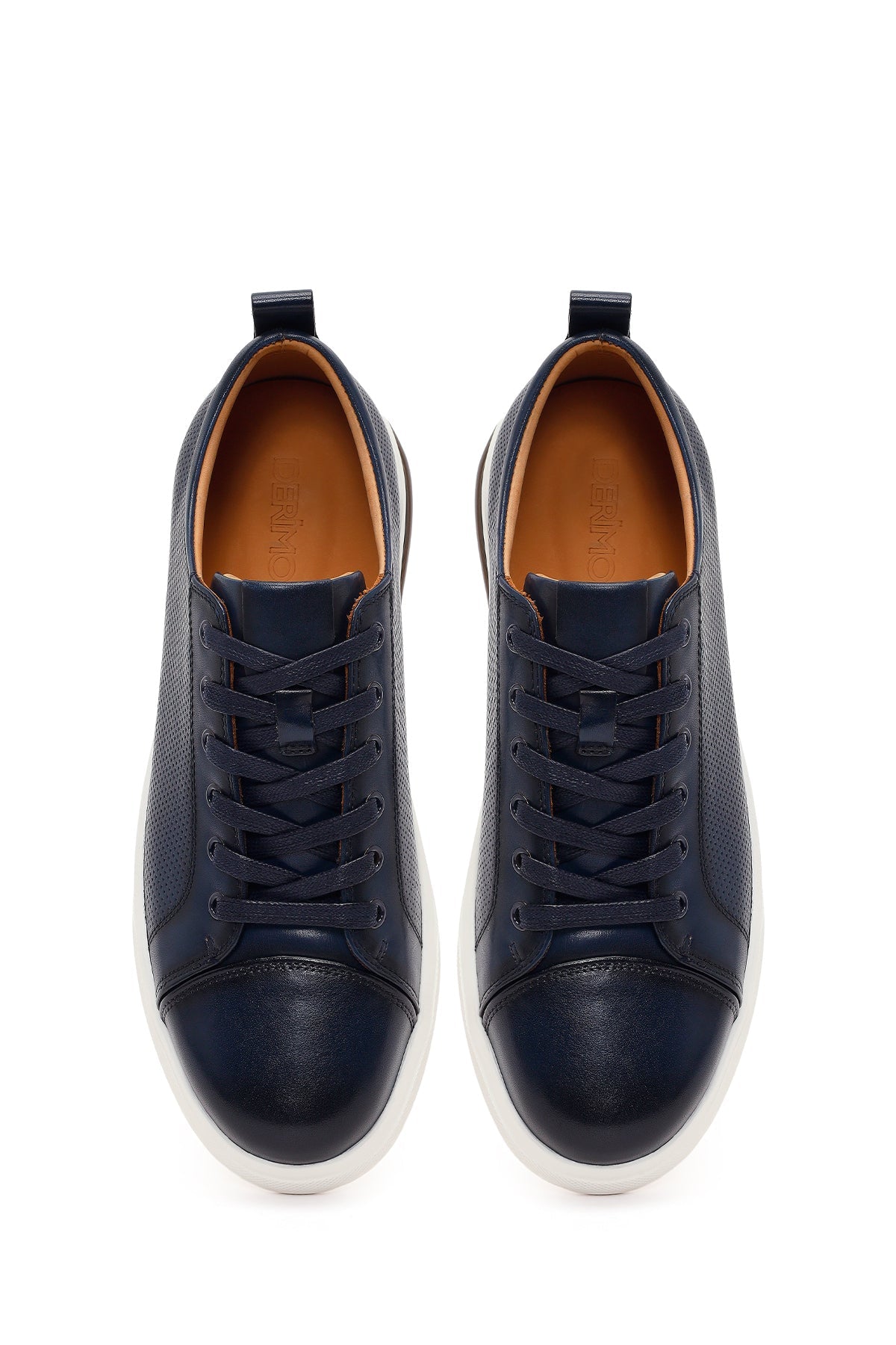 Erkek Lacivert Bağcıklı Deri Sneaker