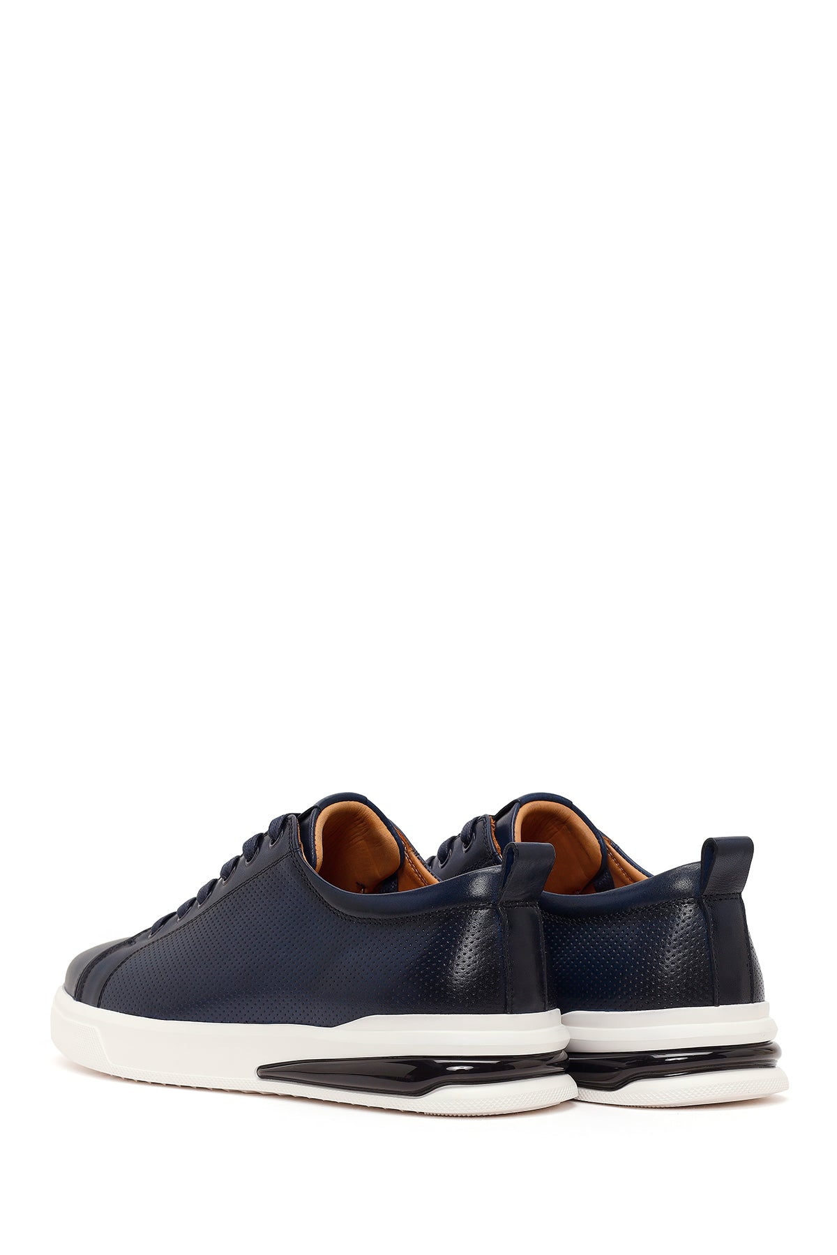 Erkek Lacivert Bağcıklı Deri Sneaker