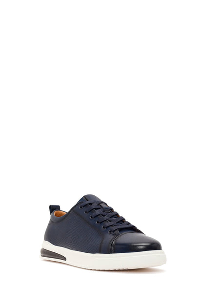 Erkek Lacivert Bağcıklı Deri Sneaker