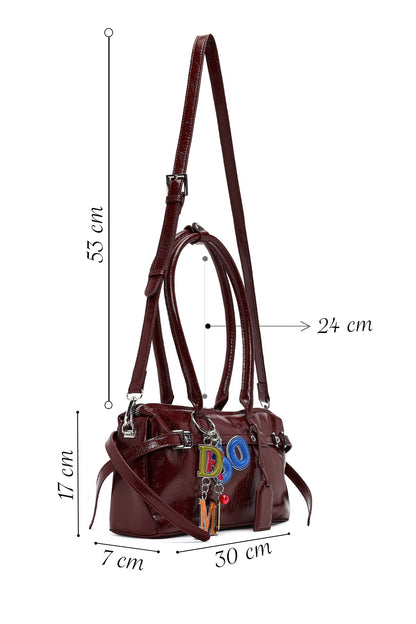 Kadın Bordo Aksesuarlı Omuz Çantası