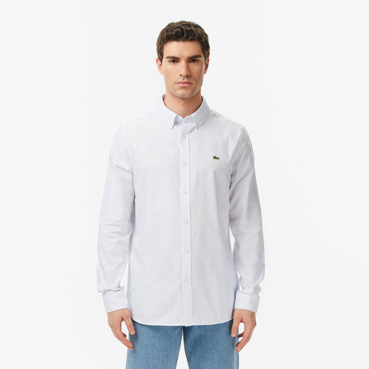 Erkek Slim Fit Düğmeli Yaka Açık Mavi Gömlek