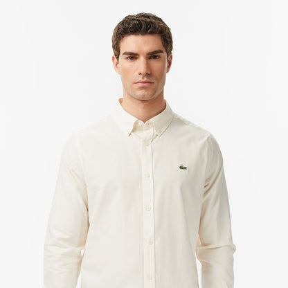 Erkek Slim Fit Düğmeli Yaka Bej Gömlek