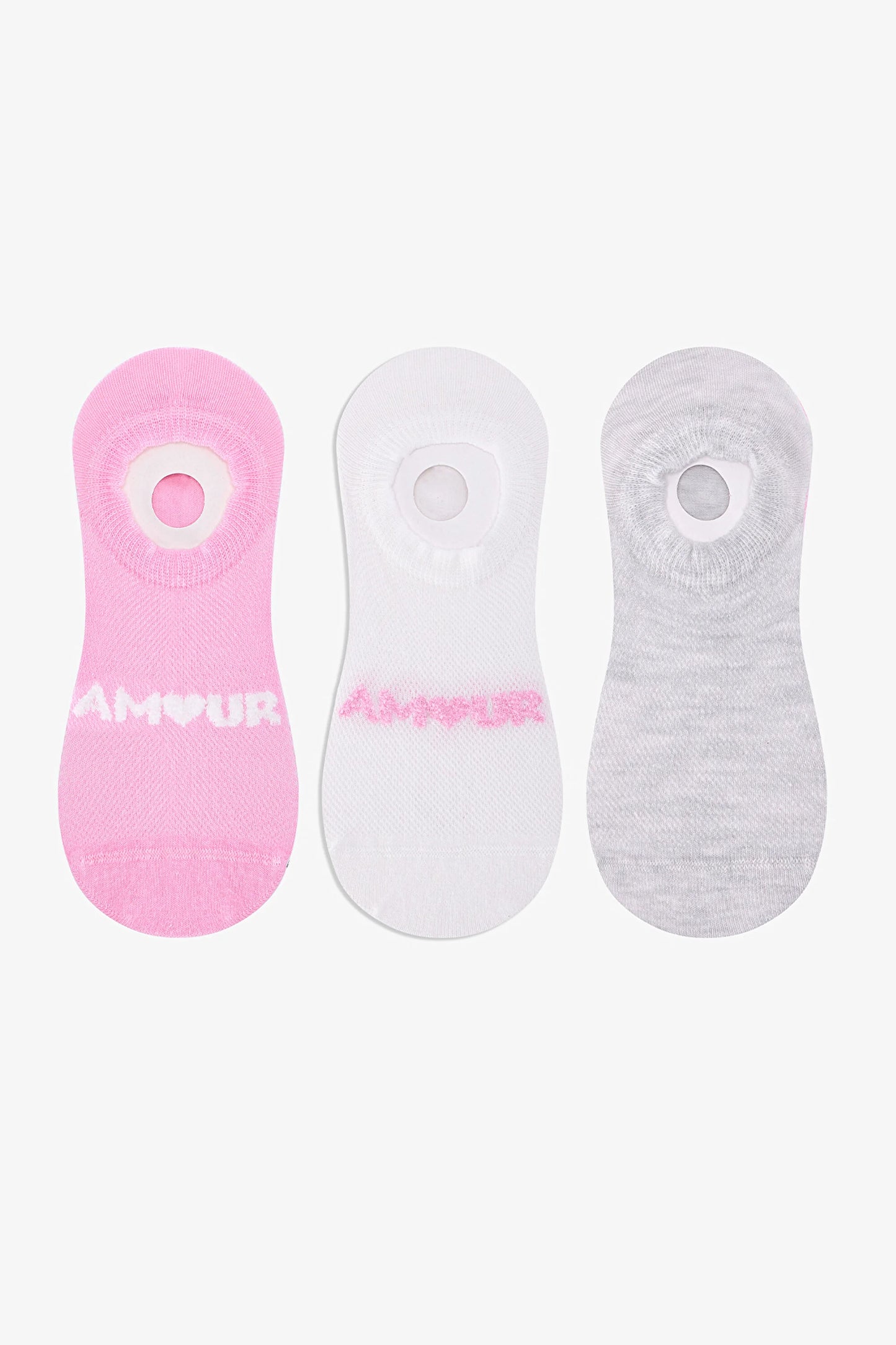 3 Çift Burun Dikişsiz Pamuklu Renkli Amour Slogan Desenli Sneaker Çorap