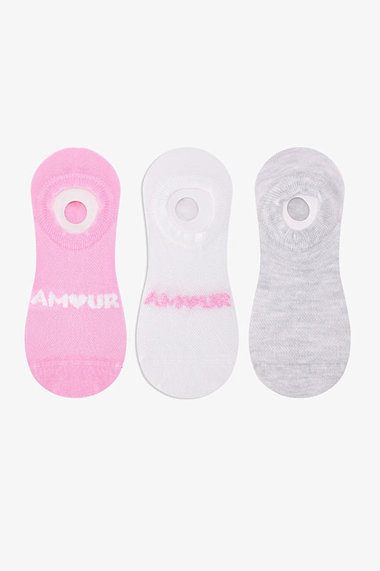 3 Çift Burun Dikişsiz Pamuklu Renkli Amour Slogan Desenli Sneaker Çorap