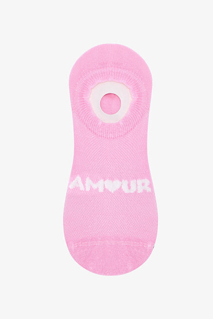 3 Çift Burun Dikişsiz Pamuklu Renkli Amour Slogan Desenli Sneaker Çorap