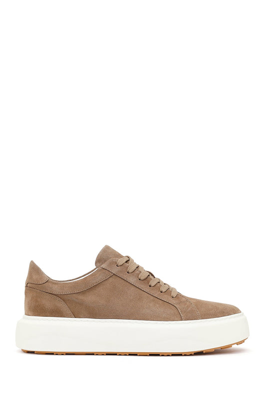 Erkek Bej Bağcıklı Kalın Tabanlı Süet Deri Sneaker