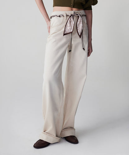 Fular Kemerli Wide Leg Jean Pantolon