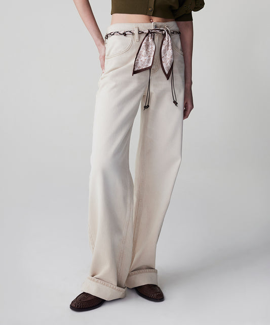 Fular Kemerli Wide Leg Jean Pantolon