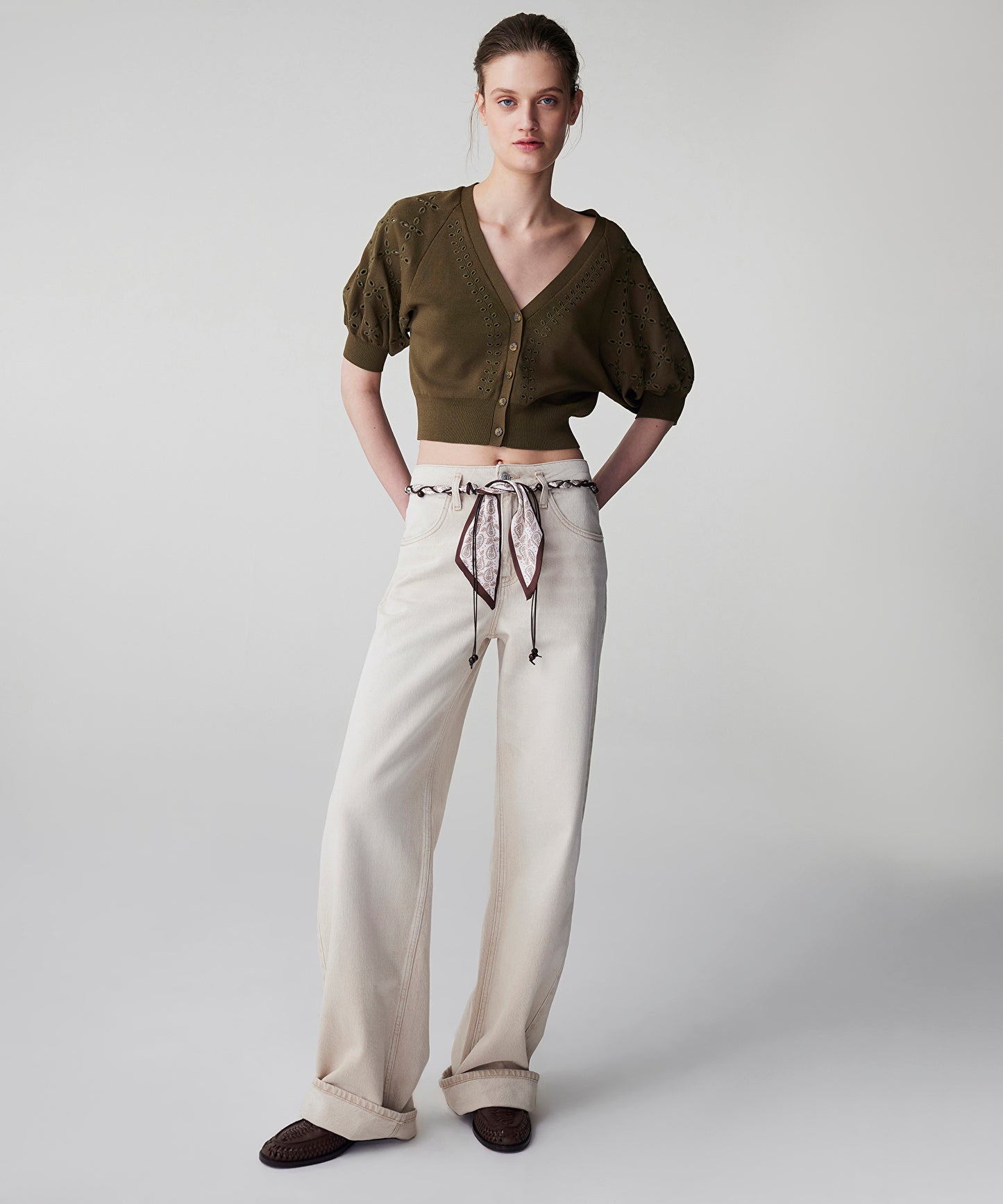 Fular Kemerli Wide Leg Jean Pantolon