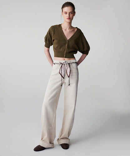 Fular Kemerli Wide Leg Jean Pantolon