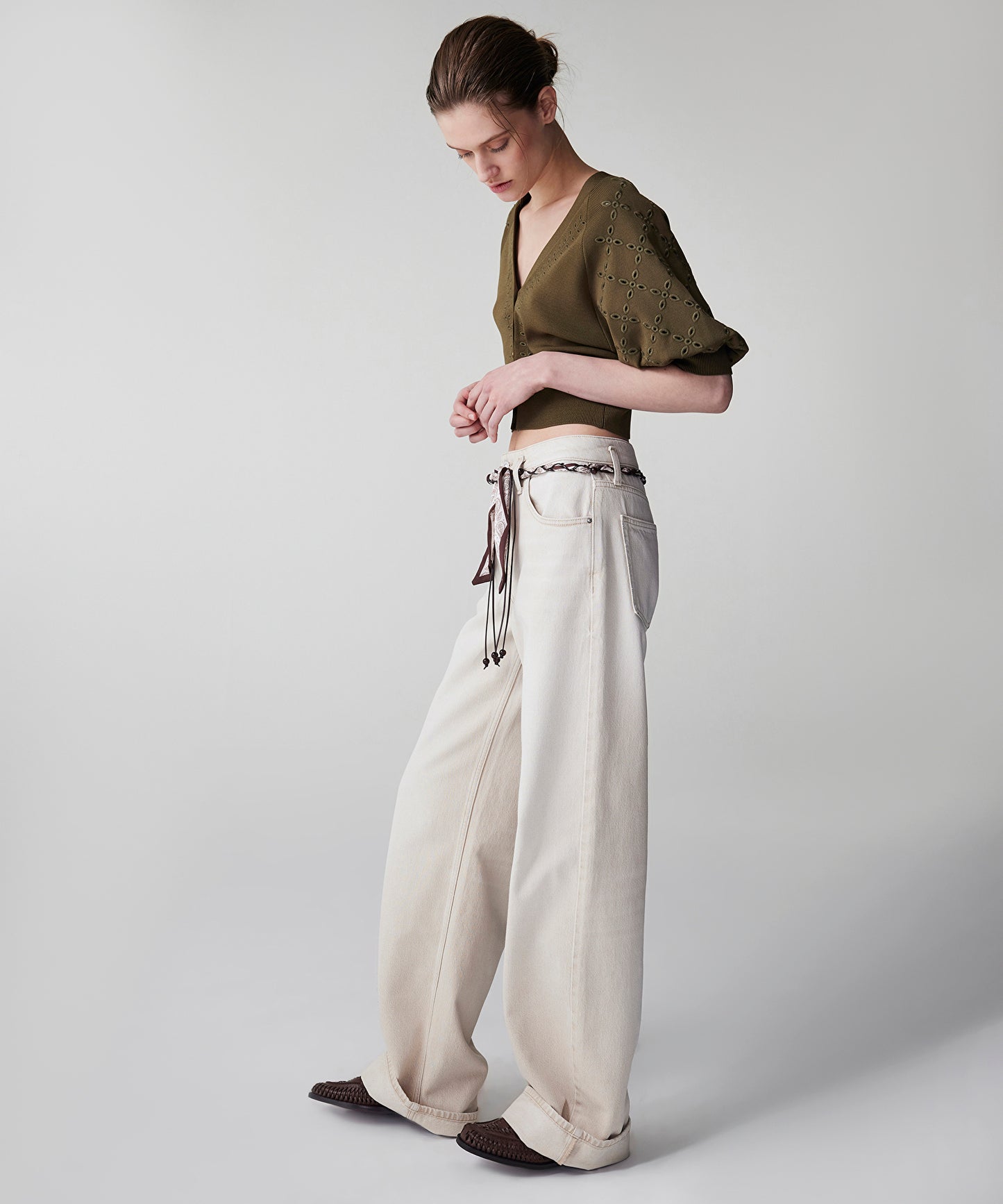Fular Kemerli Wide Leg Jean Pantolon