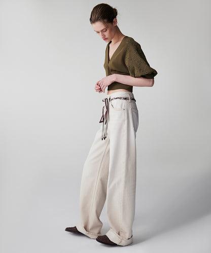 Fular Kemerli Wide Leg Jean Pantolon