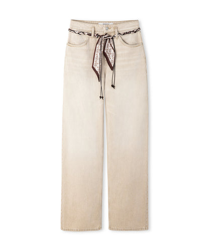Fular Kemerli Wide Leg Jean Pantolon