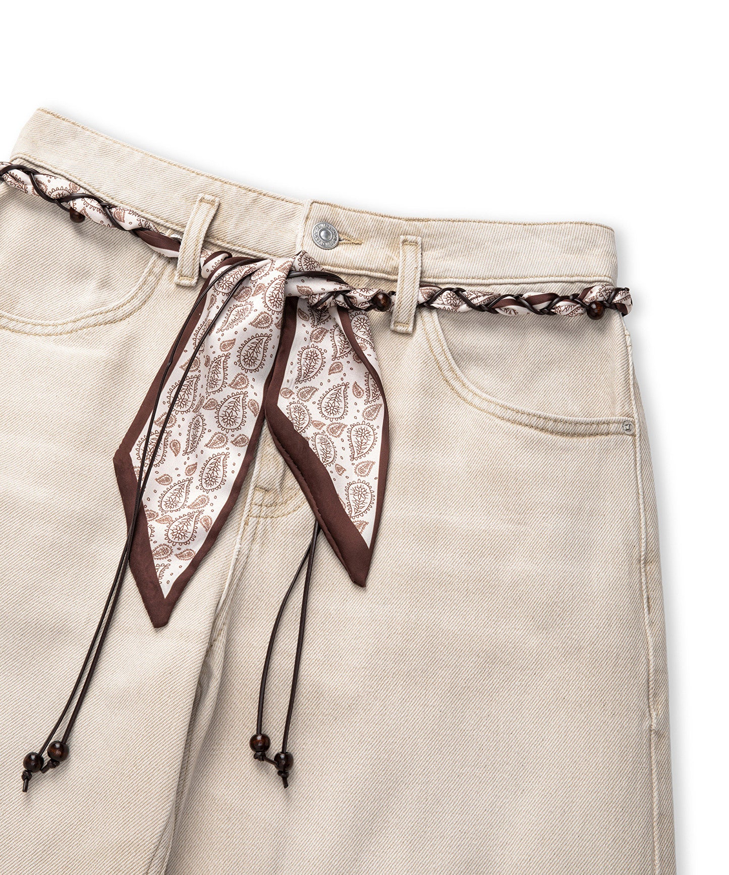 Fular Kemerli Wide Leg Jean Pantolon