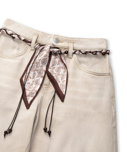 Fular Kemerli Wide Leg Jean Pantolon