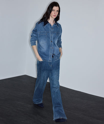 Kroşe Yakalı Denim Gömlek