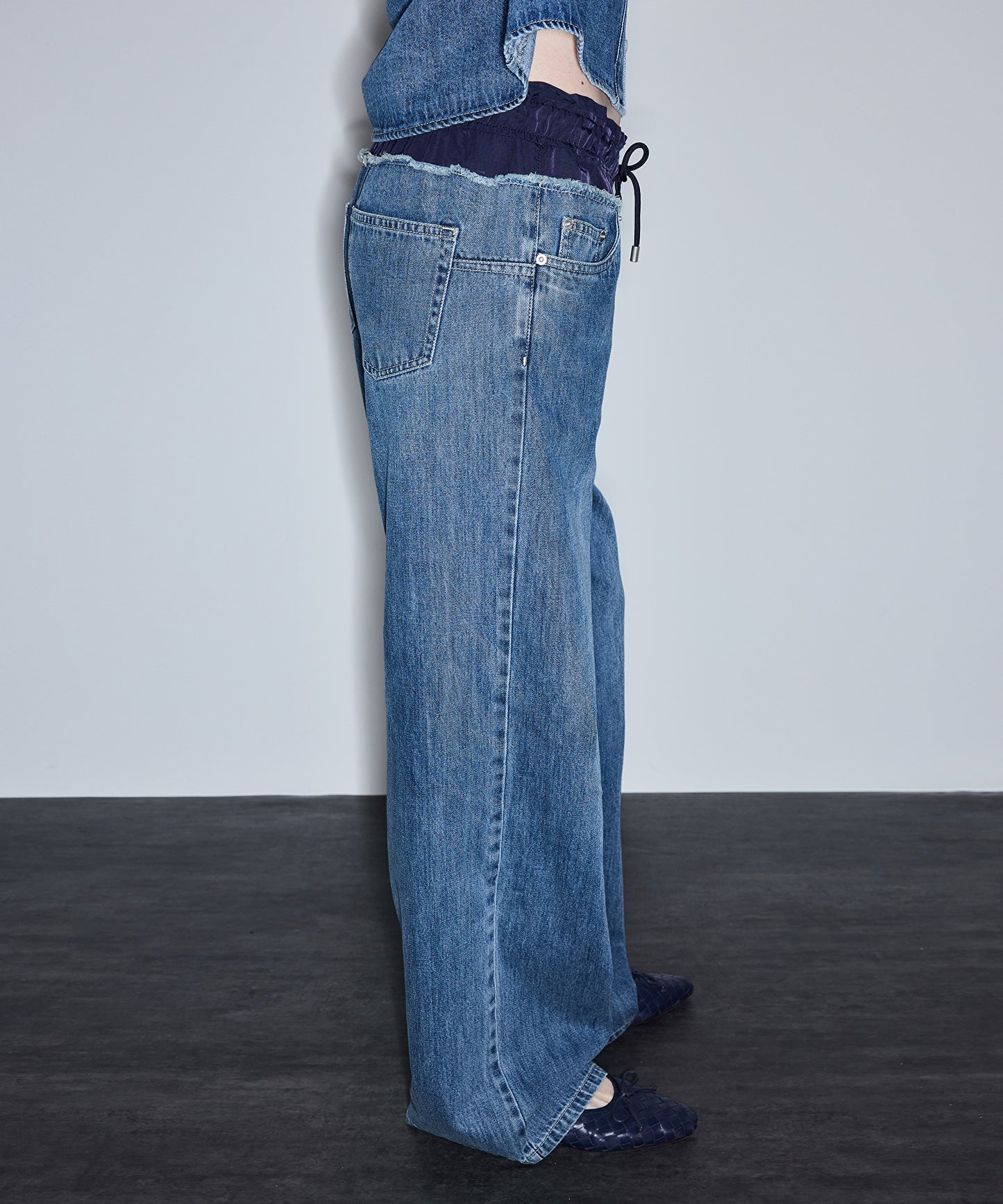 Kontrast Elastik Bel Jean Pantolon