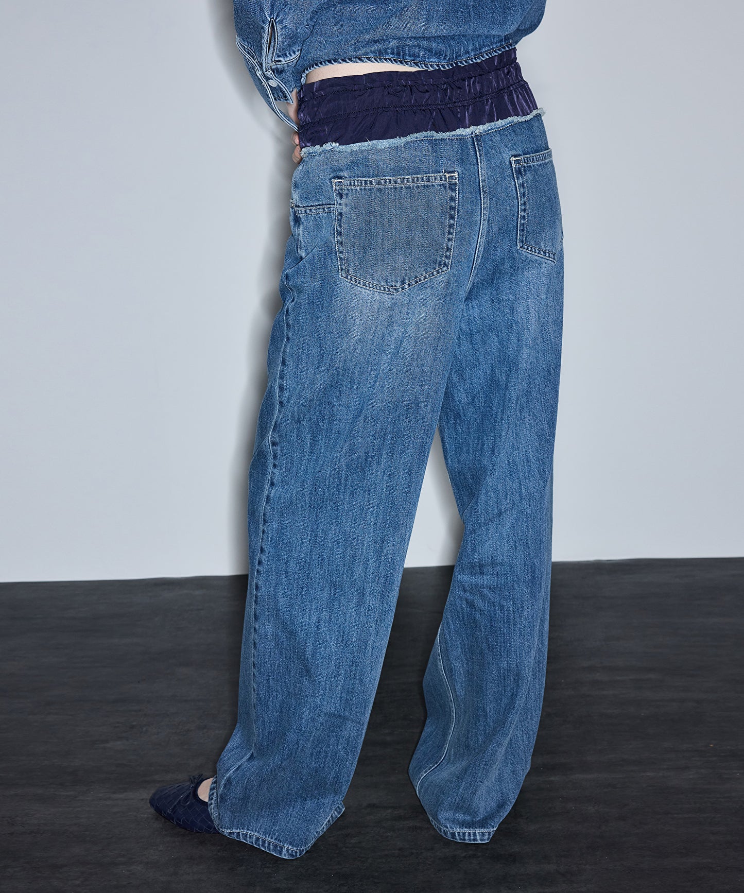 Kontrast Elastik Bel Jean Pantolon