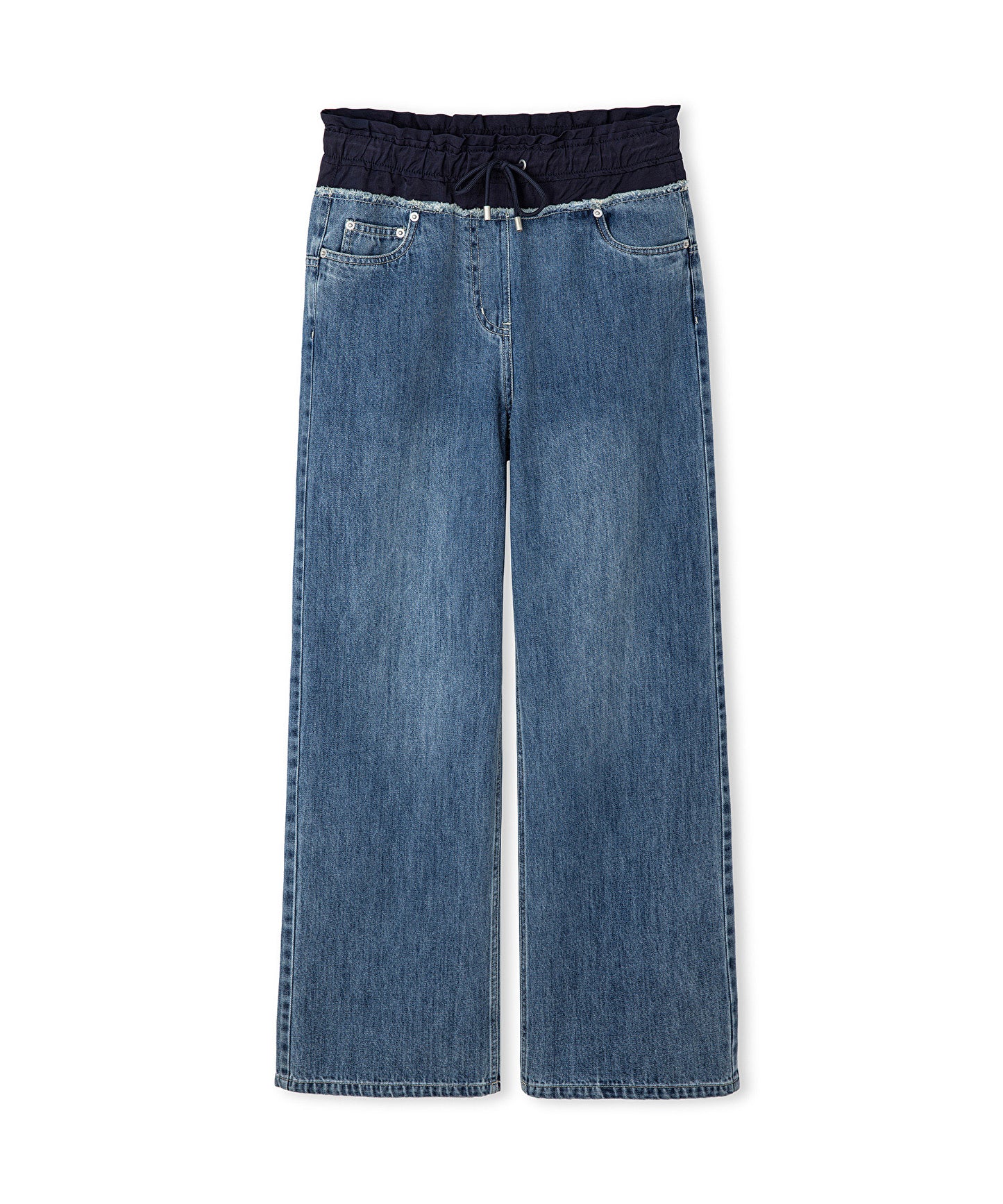 Kontrast Elastik Bel Jean Pantolon