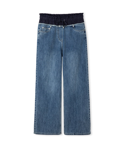 Kontrast Elastik Bel Jean Pantolon