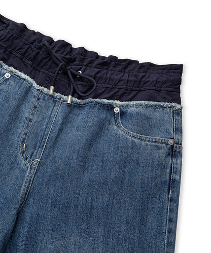 Kontrast Elastik Bel Jean Pantolon