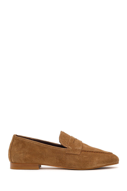Kadın Taba Süet Deri Maskülen Loafer
