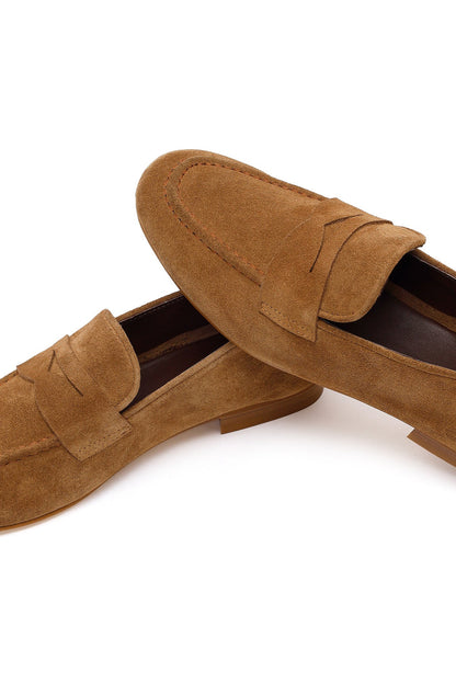 Kadın Taba Süet Deri Maskülen Loafer