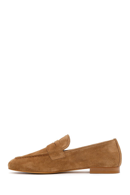 Kadın Taba Süet Deri Maskülen Loafer