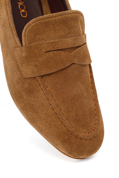Kadın Taba Süet Deri Maskülen Loafer