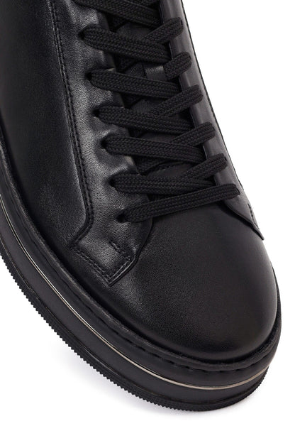 Erkek Siyah Bağcıklı Kalın Tabanlı Deri Sneaker