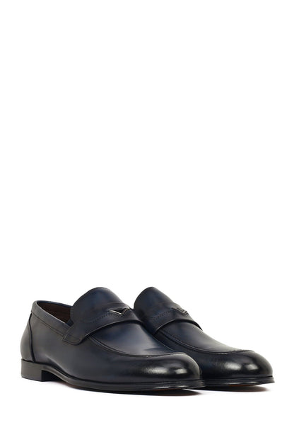 Erkek Lacivert Deri Klasik Loafer