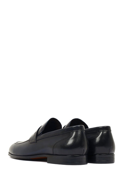Erkek Lacivert Deri Klasik Loafer
