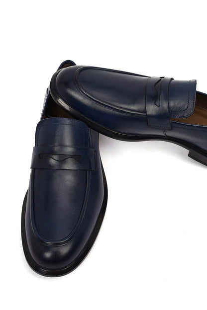 Erkek Lacivert Deri Casual Loafer