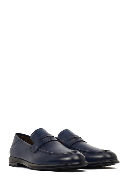 Erkek Lacivert Deri Casual Loafer