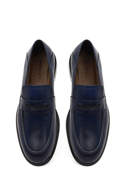 Erkek Lacivert Deri Casual Loafer