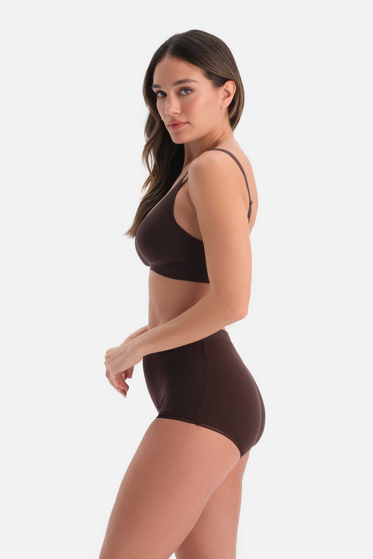 Kahverengi Dantel Detaylı Boyshort Külot