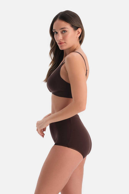 Kahverengi Dantel Detaylı Boyshort Külot