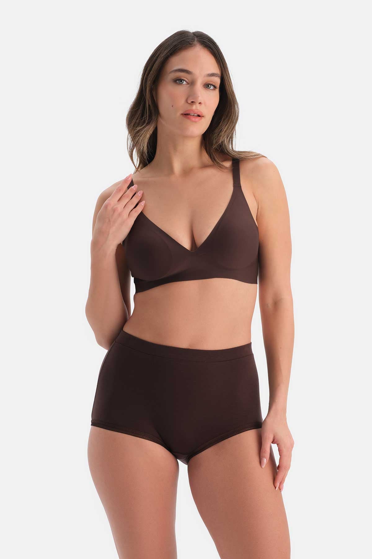 Kahverengi Dantel Detaylı Boyshort Külot