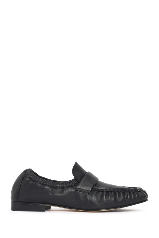 Kadın Siyah Deri Maskülen Loafer