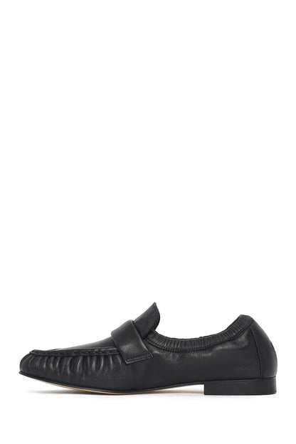 Kadın Siyah Deri Maskülen Loafer