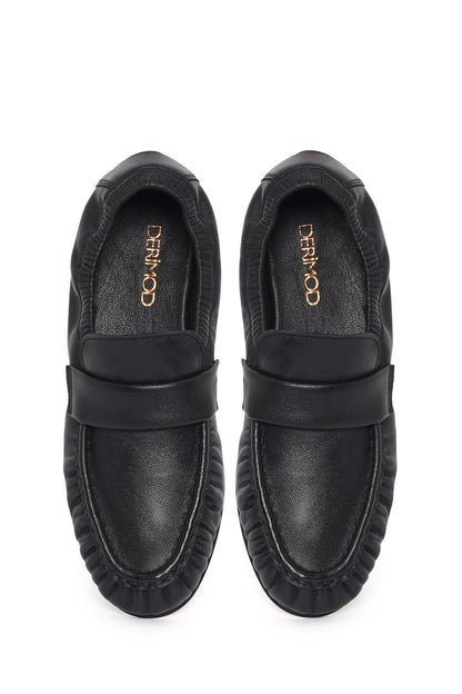 Kadın Siyah Deri Maskülen Loafer