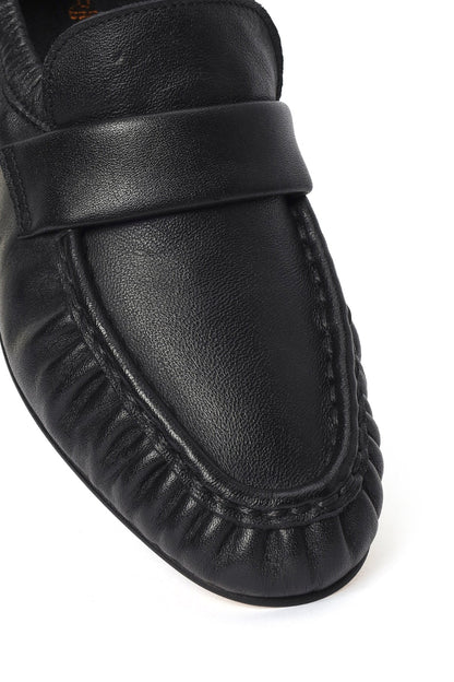 Kadın Siyah Deri Maskülen Loafer