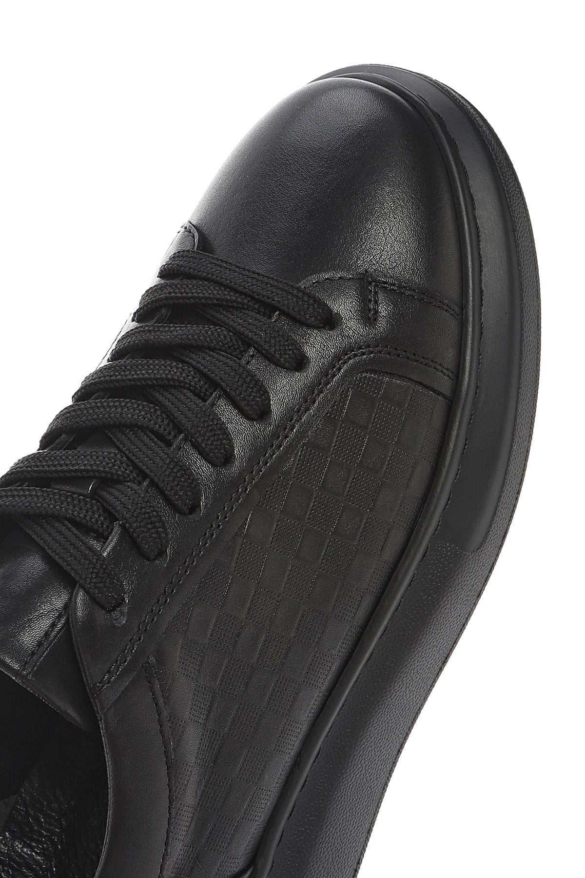Erkek Siyah Bağcıklı Kalın Tabanlı Deri Sneaker